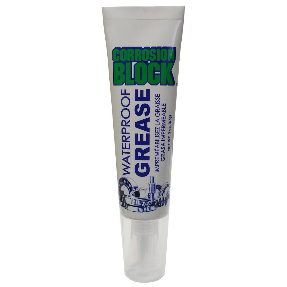 Waterproof grease tube labeled "Corrosion Block".